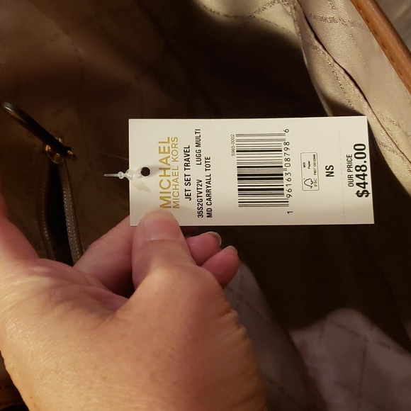 Michael Kors Jet Set Travel MD Carryall Shoulder Tote Bag Center Stripe MK Brown - Picture 9 of 11